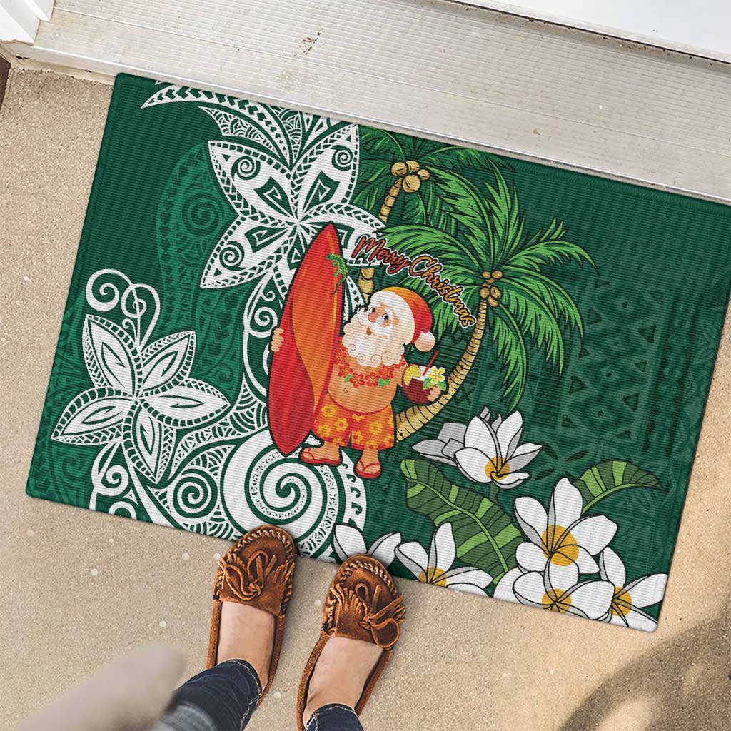 Polynesian Rubber Doormat Tropical Santa - Plumeria Green Vintage LT7 - Polynesian Pride