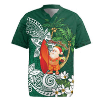 Polynesian Rugby Jersey Tropical Santa - Plumeria Green Vintage