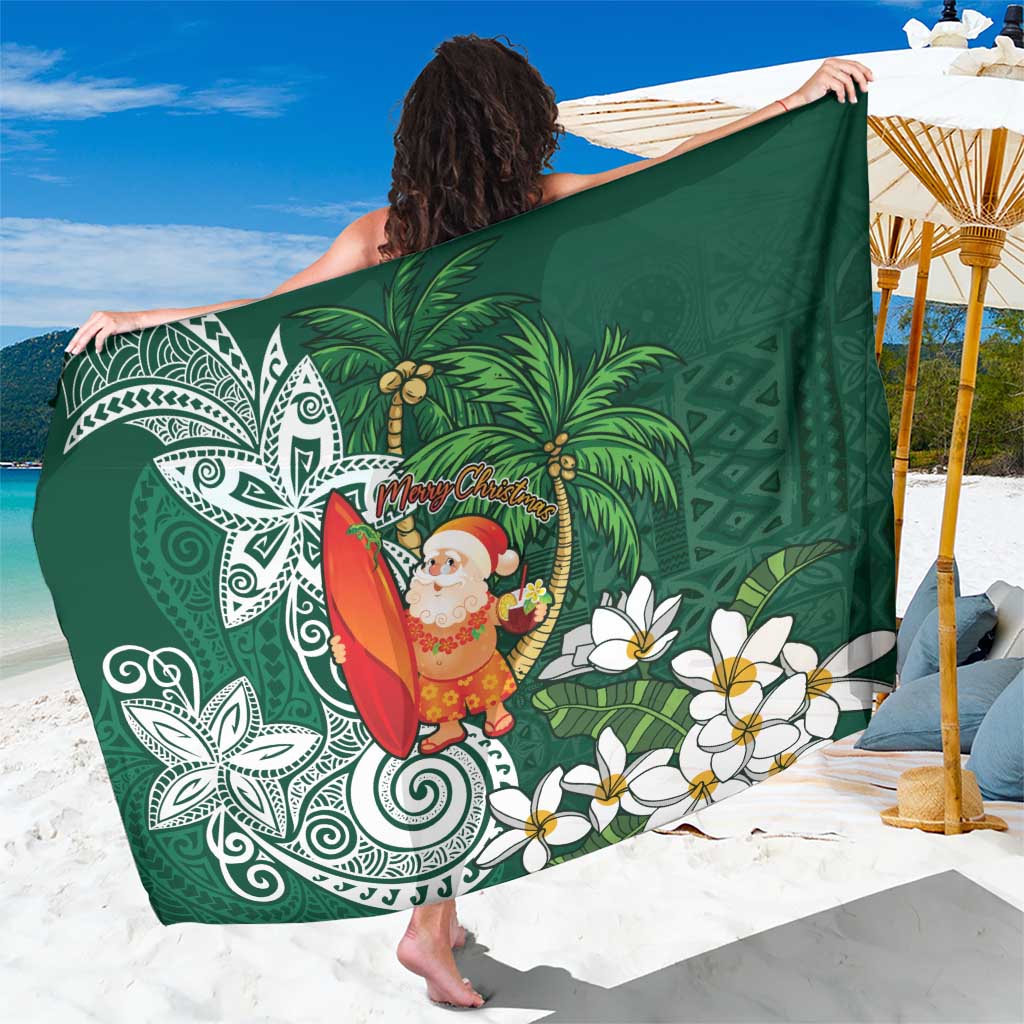 Polynesian Sarong Tropical Santa - Plumeria Green Vintage LT7 One Size 44 x 66 inches Green - Polynesian Pride