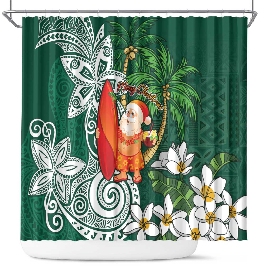 Polynesian Shower Curtain Tropical Santa - Plumeria Green Vintage LT7 Green - Polynesian Pride