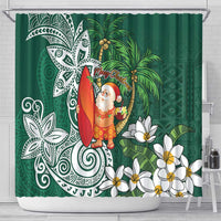 Polynesian Shower Curtain Tropical Santa - Plumeria Green Vintage LT7 - Polynesian Pride