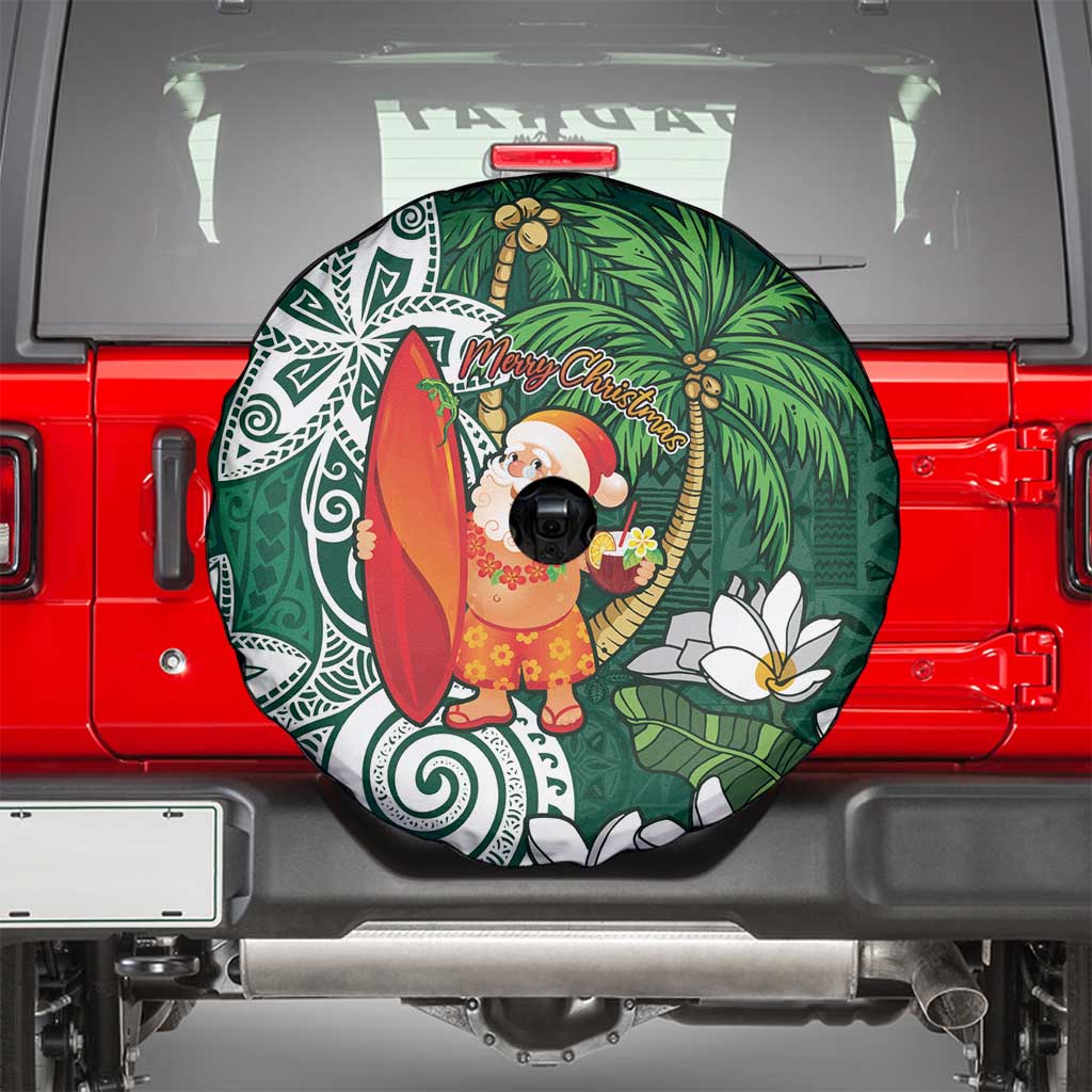 Polynesian Spare Tire Cover Tropical Santa - Plumeria Green Vintage