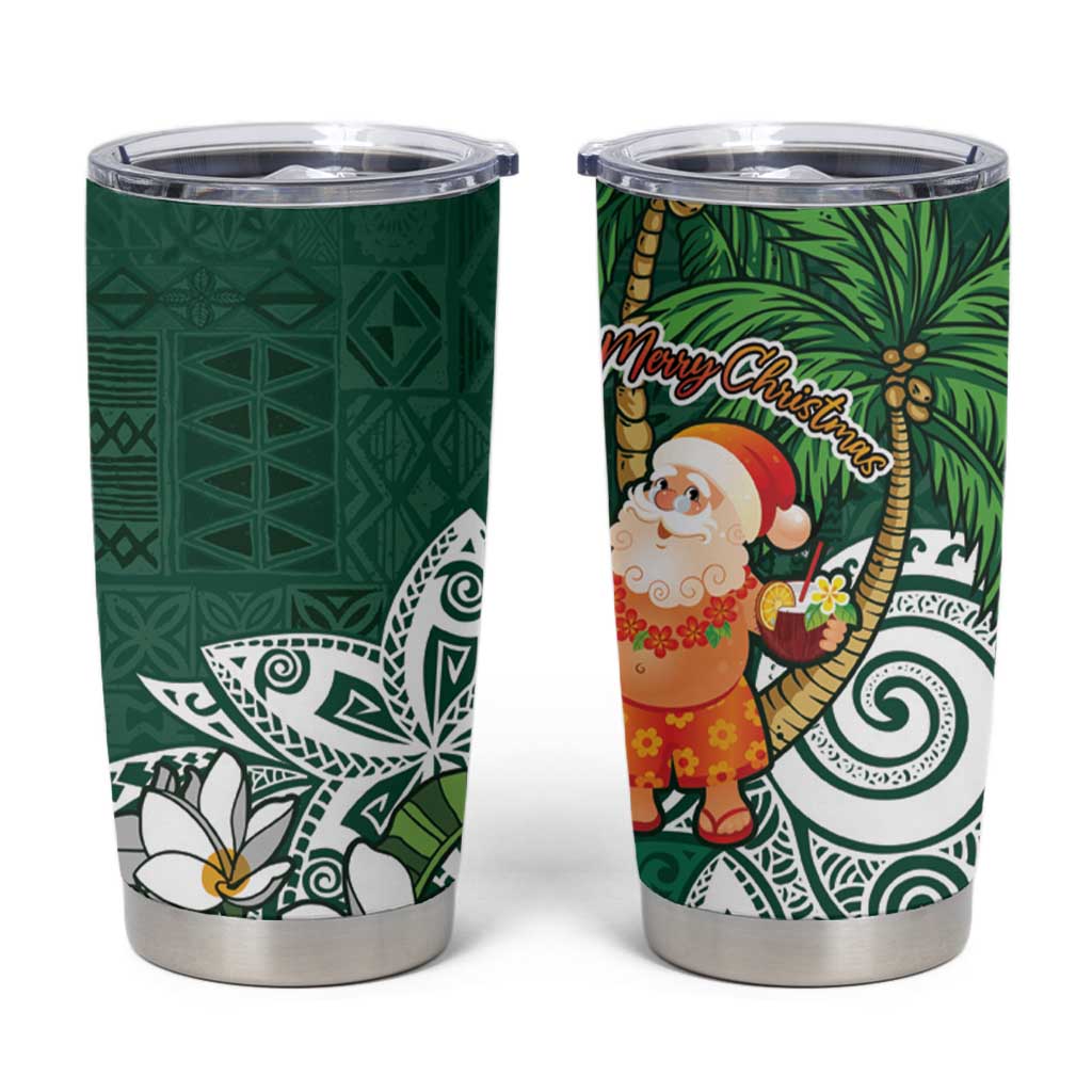 Polynesian Tumbler Cup Tropical Santa - Plumeria Green Vintage