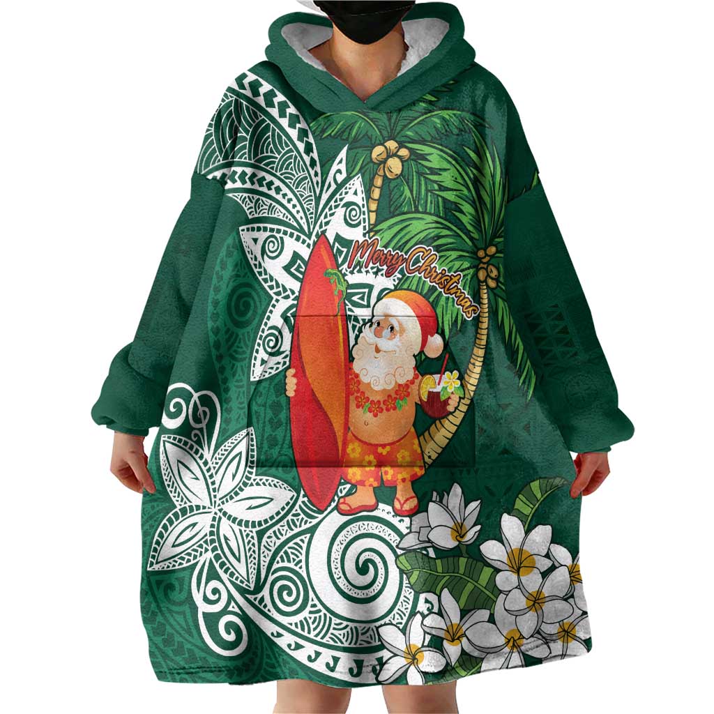 Polynesian Wearable Blanket Hoodie Tropical Santa - Plumeria Green Vintage