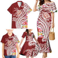 Aloha Hawaii Island Personalized Family Matching Mermaid Dress and Hawaiian Shirt Crimson Dreamy Turtle
