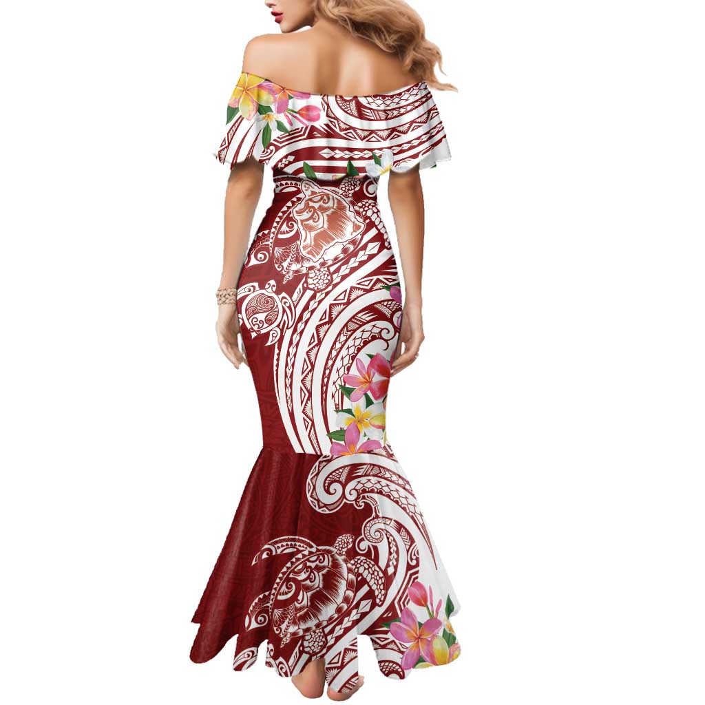 Aloha Hawaii Island Personalized Family Matching Mermaid Dress and Hawaiian Shirt Crimson Dreamy Turtle
