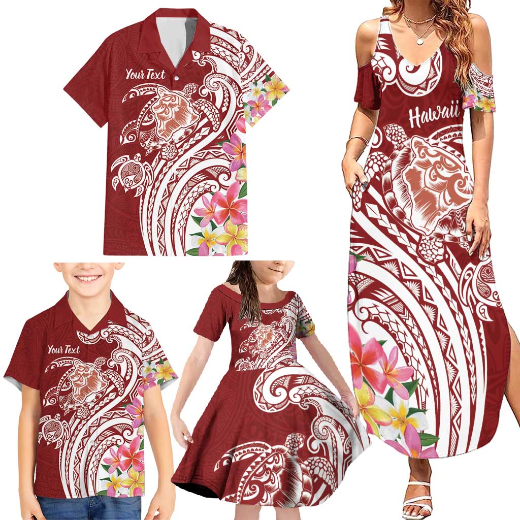 Aloha Hawaii Island Personalized Family Matching Summer Maxi Dress and Hawaiian Shirt Crimson Dreamy Turtle