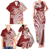 Aloha Hawaii Island Personalized Family Matching Tank Maxi Dress and Hawaiian Shirt Crimson Dreamy Turtle