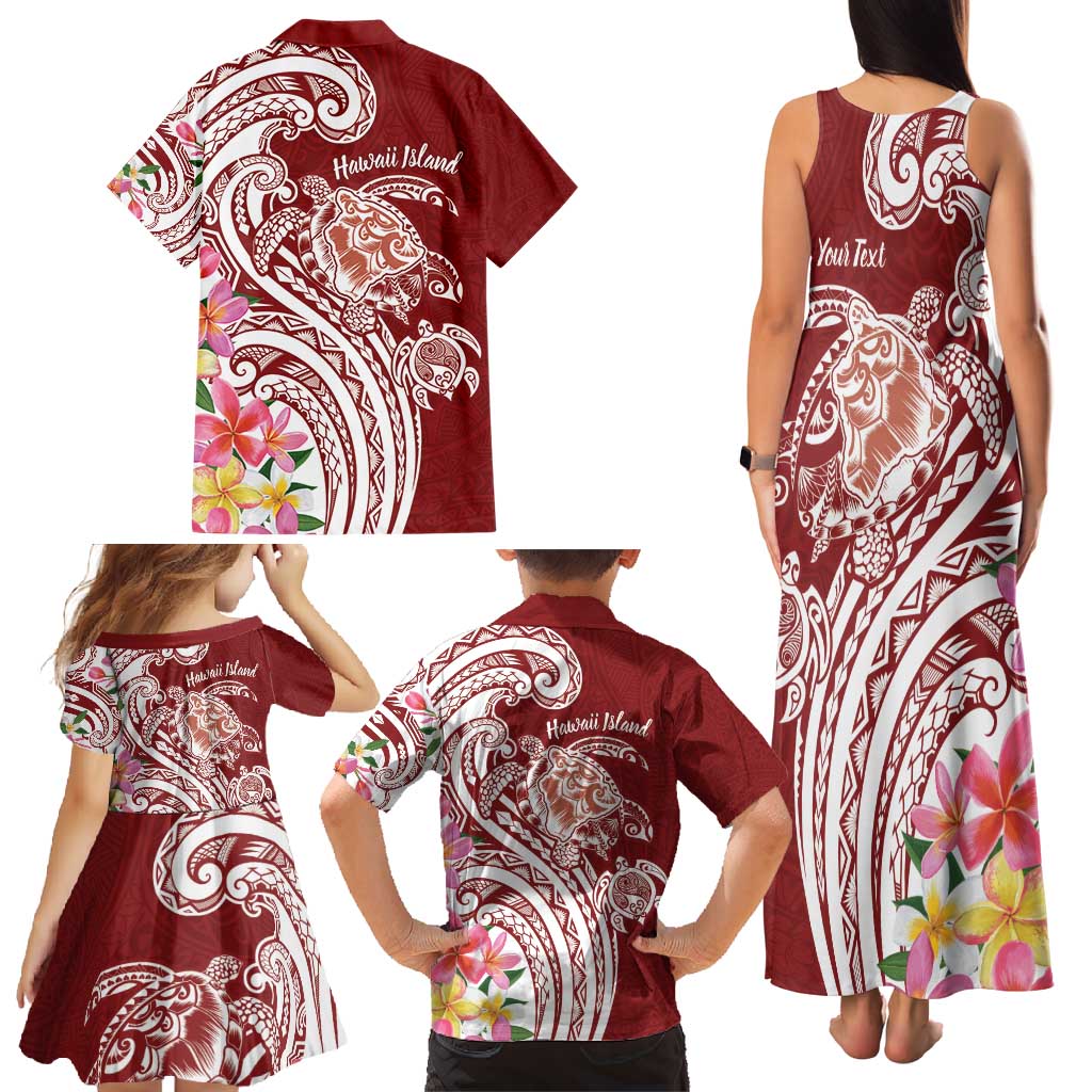 Aloha Hawaii Island Personalized Family Matching Tank Maxi Dress and Hawaiian Shirt Crimson Dreamy Turtle