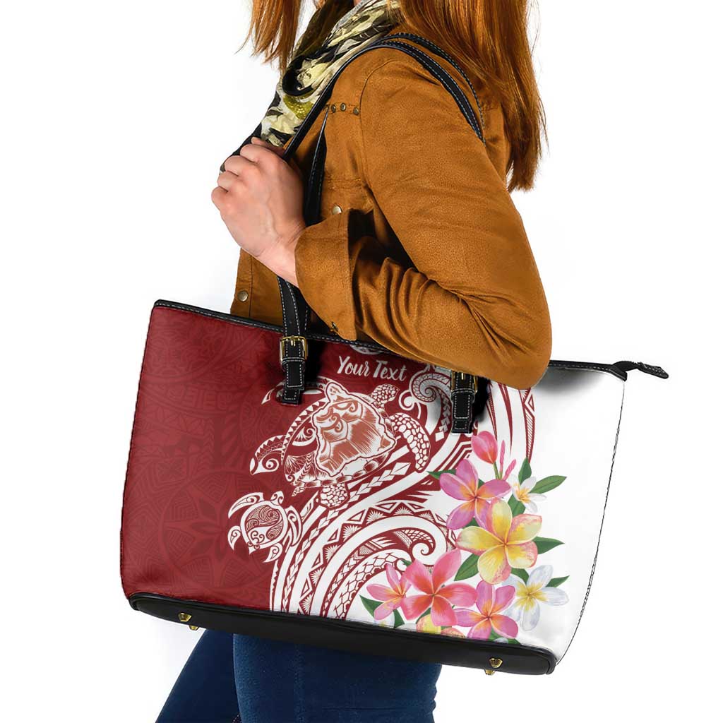Aloha Hawaii Island Personalized Leather Tote Bag Crimson Dreamy Turtle