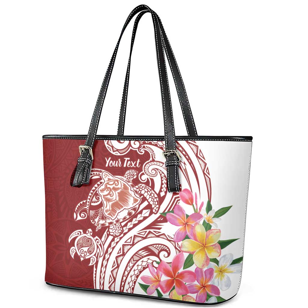 Aloha Hawaii Island Personalized Leather Tote Bag Crimson Dreamy Turtle