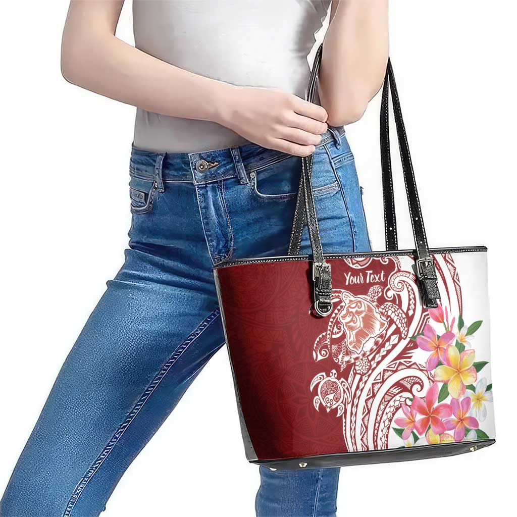 Aloha Hawaii Island Personalized Leather Tote Bag Crimson Dreamy Turtle