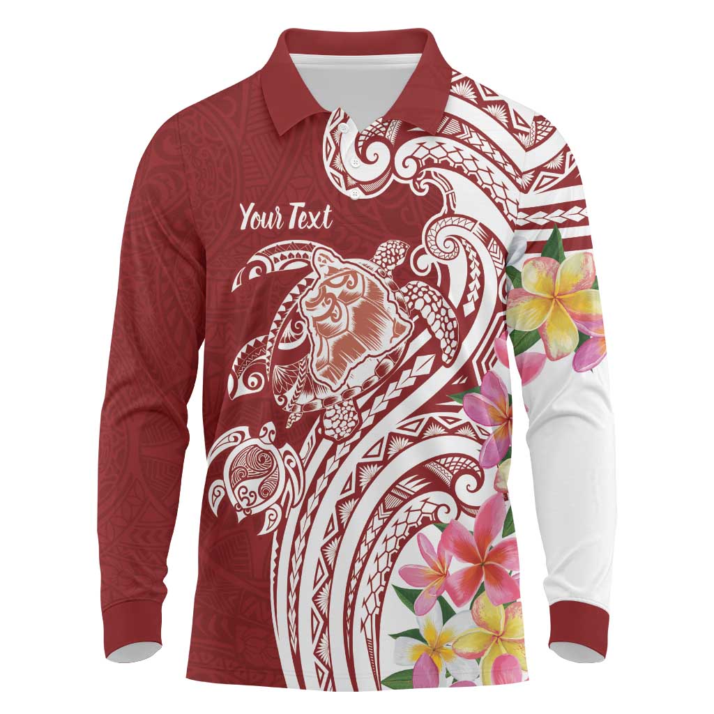 Aloha Hawaii Island Personalized Long Sleeve Polo Shirt Crimson Dreamy Turtle