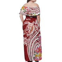 Aloha Hawaii Island Personalized Off Shoulder Maxi Dress Crimson Dreamy Turtle
