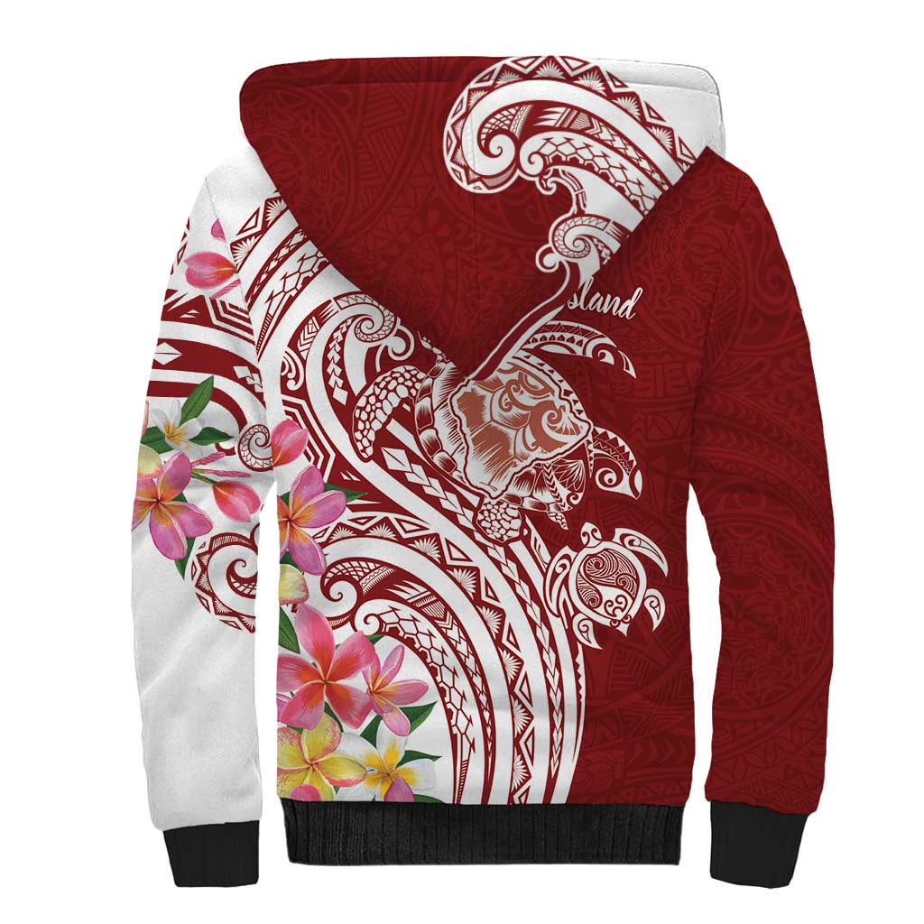 Aloha Hawaii Island Personalized Sherpa Hoodie Crimson Dreamy Turtle