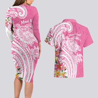 Aloha Maui Island Personalized Couples Matching Long Sleeve Bodycon Dress and Hawaiian Shirt Rose Dreamy Turtle LT7 - Polynesian Pride