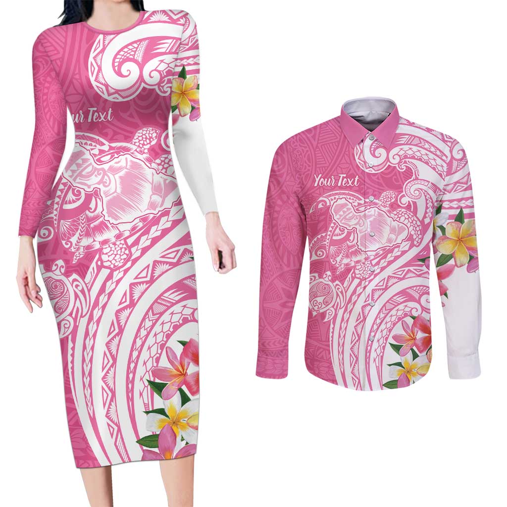 Aloha Maui Island Personalized Couples Matching Long Sleeve Bodycon Dress and Long Sleeve Button Shirt Rose Dreamy Turtle LT7 Rose Pink - Polynesian Pride
