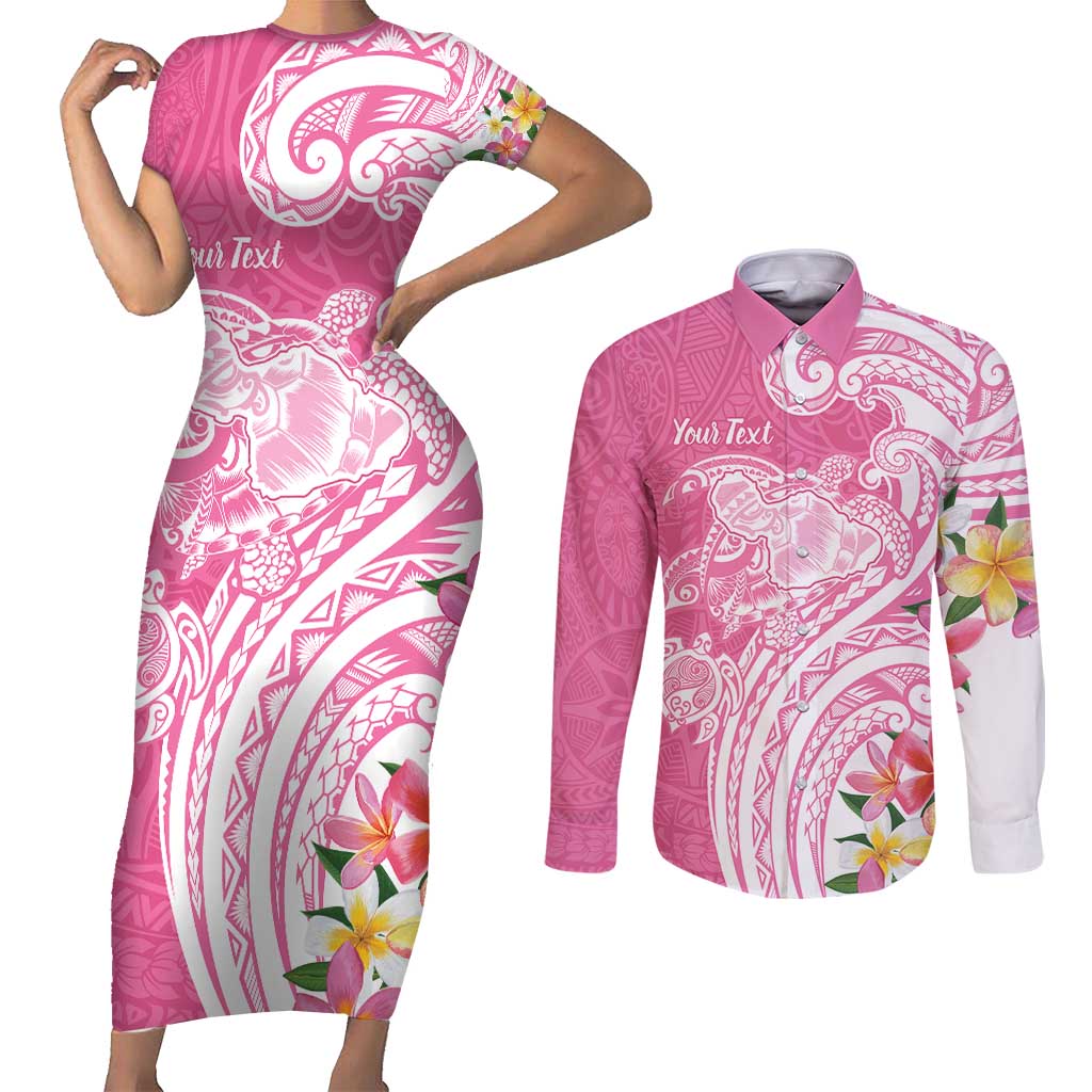 Aloha Maui Island Personalized Couples Matching Short Sleeve Bodycon Dress and Long Sleeve Button Shirt Rose Dreamy Turtle LT7 Rose Pink - Polynesian Pride