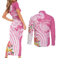 Aloha Maui Island Personalized Couples Matching Short Sleeve Bodycon Dress and Long Sleeve Button Shirt Rose Dreamy Turtle LT7 - Polynesian Pride