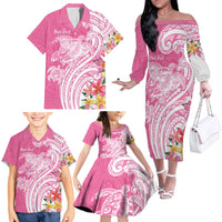 Aloha Maui Island Personalized Family Matching Off The Shoulder Long Sleeve Dress and Hawaiian Shirt Rose Dreamy Turtle