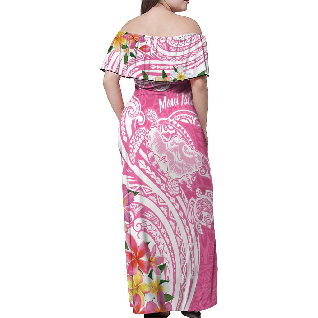 Aloha Maui Island Personalized Family Matching Off Shoulder Maxi Dress and Hawaiian Shirt Rose Dreamy Turtle