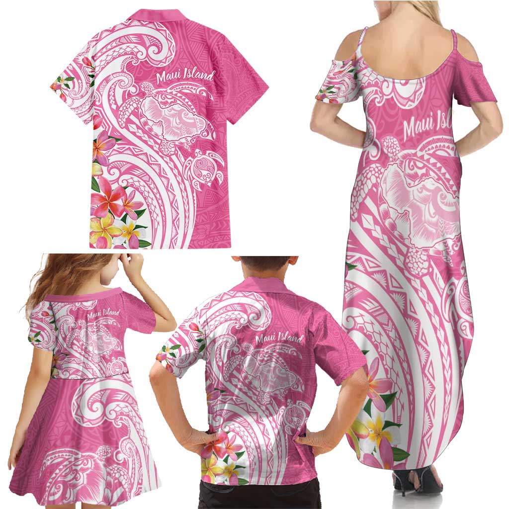 Aloha Maui Island Personalized Family Matching Summer Maxi Dress and Hawaiian Shirt Rose Dreamy Turtle