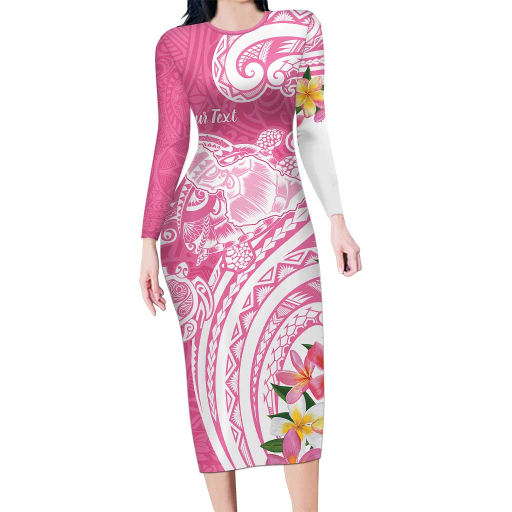 Aloha Maui Island Personalized Long Sleeve Bodycon Dress Rose Dreamy Turtle