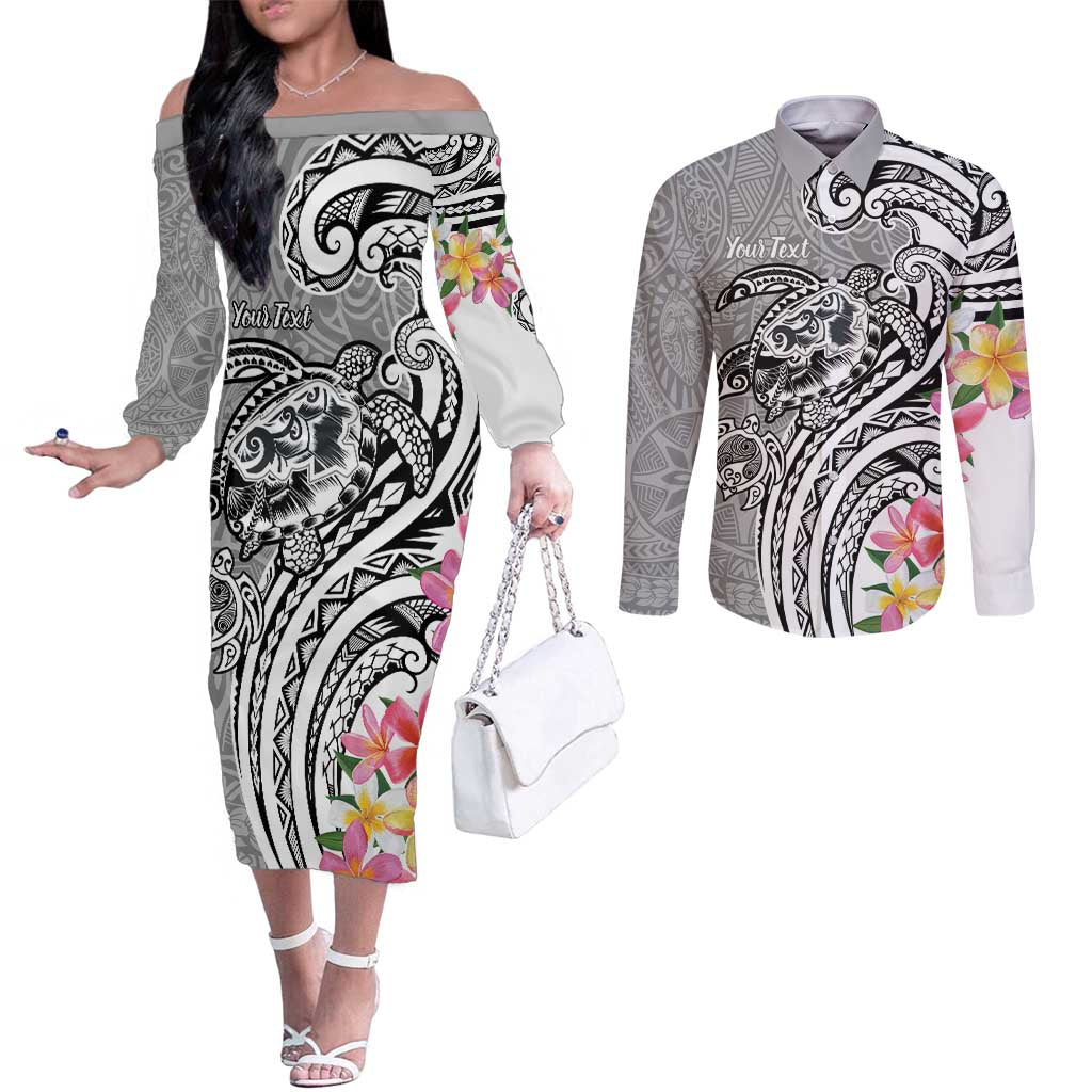 Aloha Kahoolawe Island Personalized Couples Matching Off The Shoulder Long Sleeve Dress and Long Sleeve Button Shirt Ashen Dreamy Turtle
