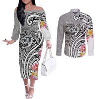 Aloha Kahoolawe Island Personalized Couples Matching Off The Shoulder Long Sleeve Dress and Long Sleeve Button Shirt Ashen Dreamy Turtle