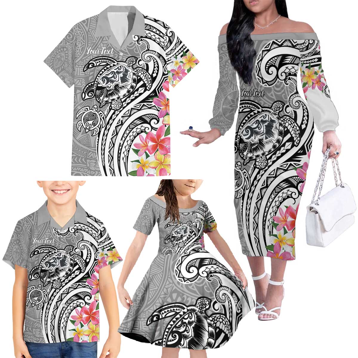Aloha Kahoolawe Island Personalized Family Matching Off The Shoulder Long Sleeve Dress and Hawaiian Shirt Ashen Dreamy Turtle