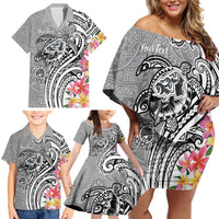Aloha Kahoolawe Island Personalized Family Matching Off Shoulder Short Dress and Hawaiian Shirt Ashen Dreamy Turtle