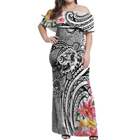 Aloha Kahoolawe Island Personalized Off Shoulder Maxi Dress Ashen Dreamy Turtle