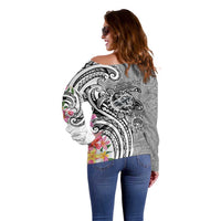 Aloha Kahoolawe Island Personalized Off Shoulder Sweater Ashen Dreamy Turtle