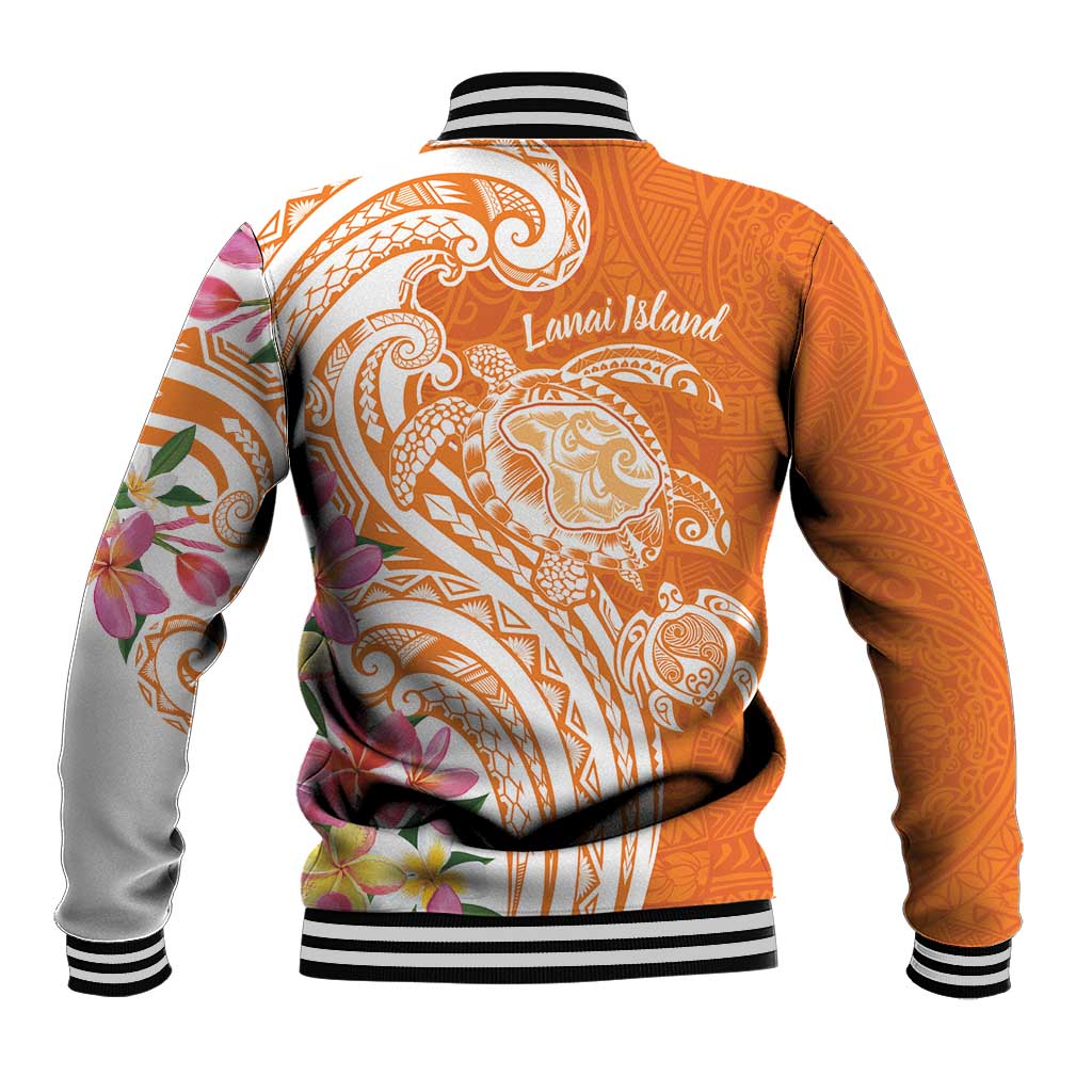 Aloha Lanai Island Personalized Baseball Jacket Orange Dreamy Turtle