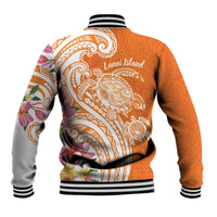 Aloha Lanai Island Personalized Baseball Jacket Orange Dreamy Turtle