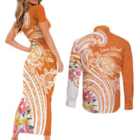 Aloha Lanai Island Personalized Couples Matching Short Sleeve Bodycon Dress and Long Sleeve Button Shirt Orange Dreamy Turtle