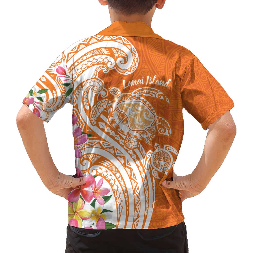 Aloha Lanai Island Personalized Family Matching Off Shoulder Short Dress and Hawaiian Shirt Orange Dreamy Turtle