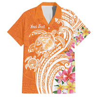 Aloha Lanai Island Personalized Family Matching Off Shoulder Short Dress and Hawaiian Shirt Orange Dreamy Turtle