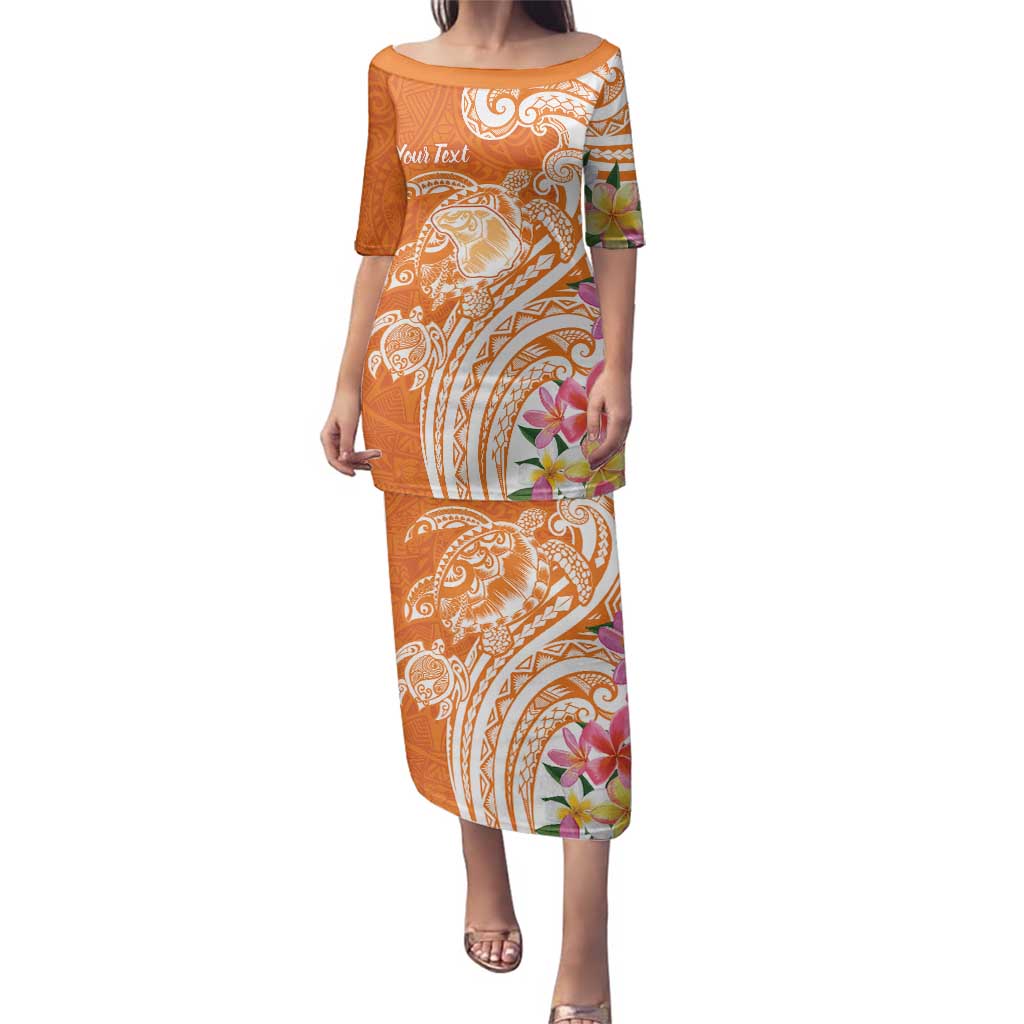 Aloha Lanai Island Personalized Family Matching Puletasi and Hawaiian Shirt Orange Dreamy Turtle
