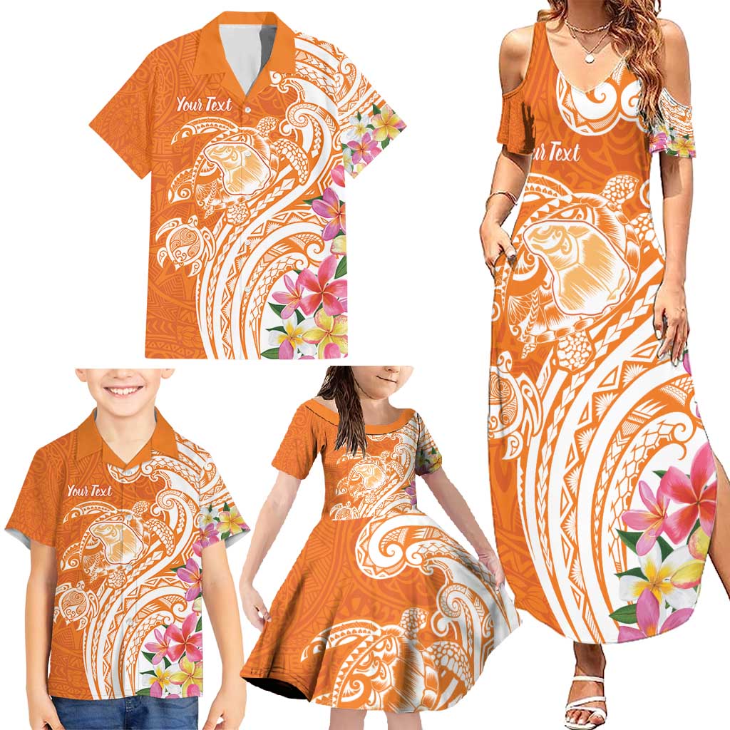 Aloha Lanai Island Personalized Family Matching Summer Maxi Dress and Hawaiian Shirt Orange Dreamy Turtle