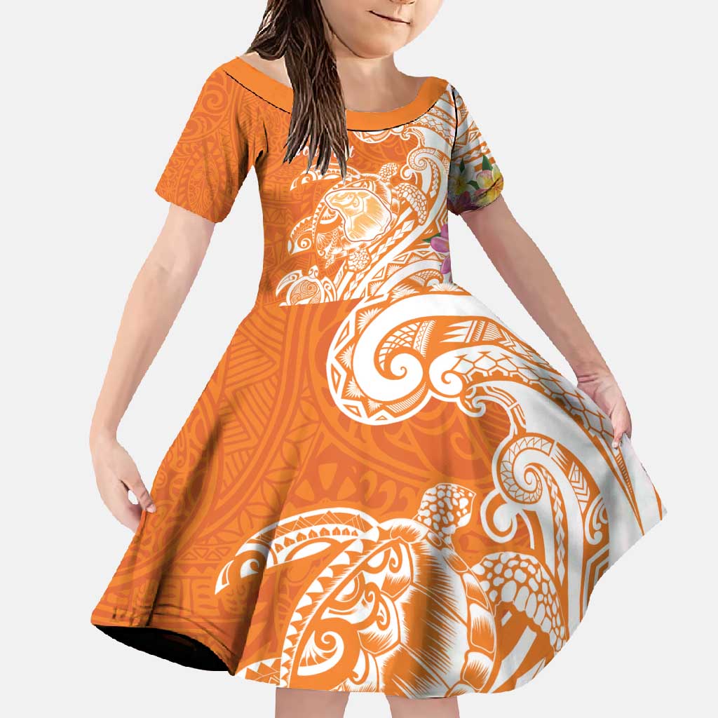 Aloha Lanai Island Personalized Family Matching Tank Maxi Dress and Hawaiian Shirt Orange Dreamy Turtle