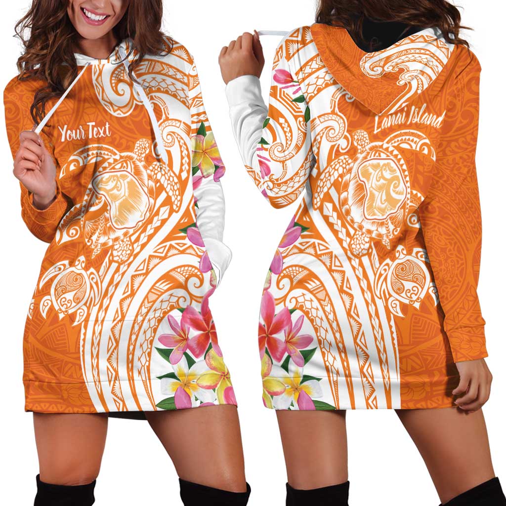Aloha Lanai Island Personalized Hoodie Dress Orange Dreamy Turtle