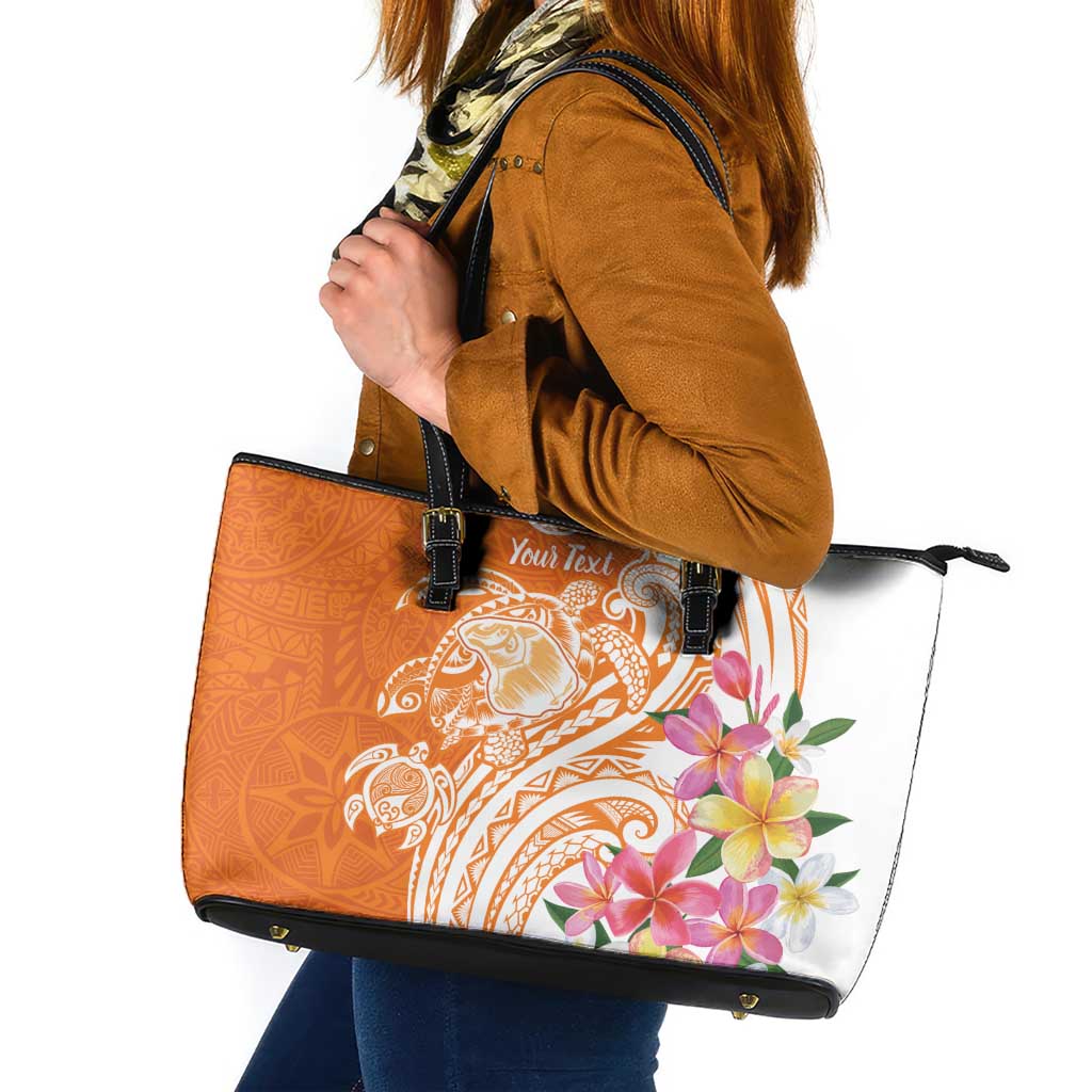 Aloha Lanai Island Personalized Leather Tote Bag Orange Dreamy Turtle LT7 Orange - Polynesian Pride