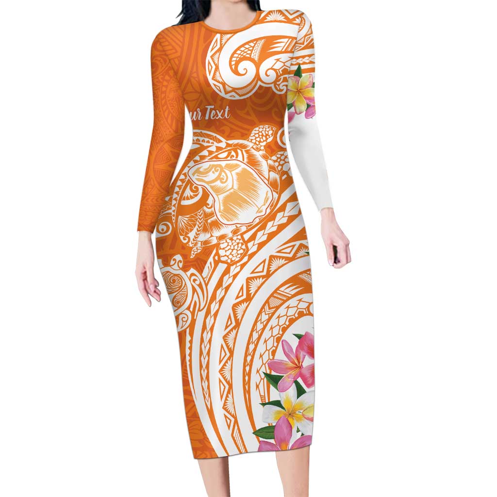 Aloha Lanai Island Personalized Long Sleeve Bodycon Dress Orange Dreamy Turtle
