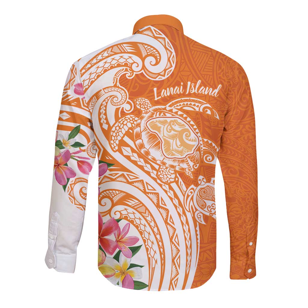 Aloha Lanai Island Personalized Long Sleeve Button Shirt Orange Dreamy Turtle