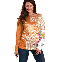 Aloha Lanai Island Personalized Off Shoulder Sweater Orange Dreamy Turtle