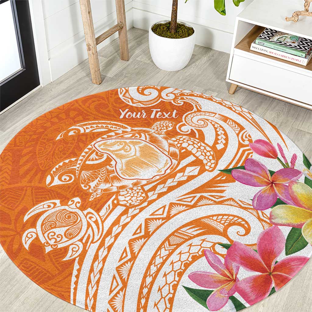 Aloha Lanai Island Personalized Round Carpet Orange Dreamy Turtle