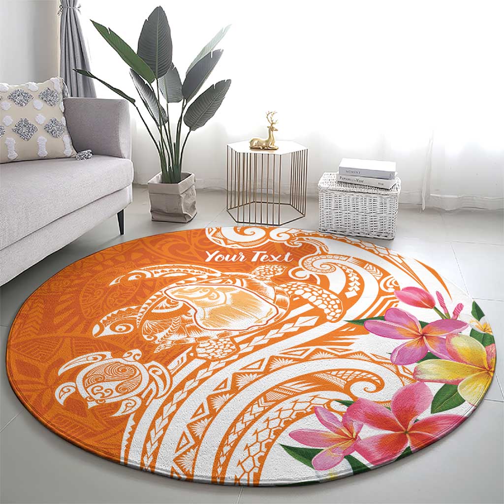 Aloha Lanai Island Personalized Round Carpet Orange Dreamy Turtle
