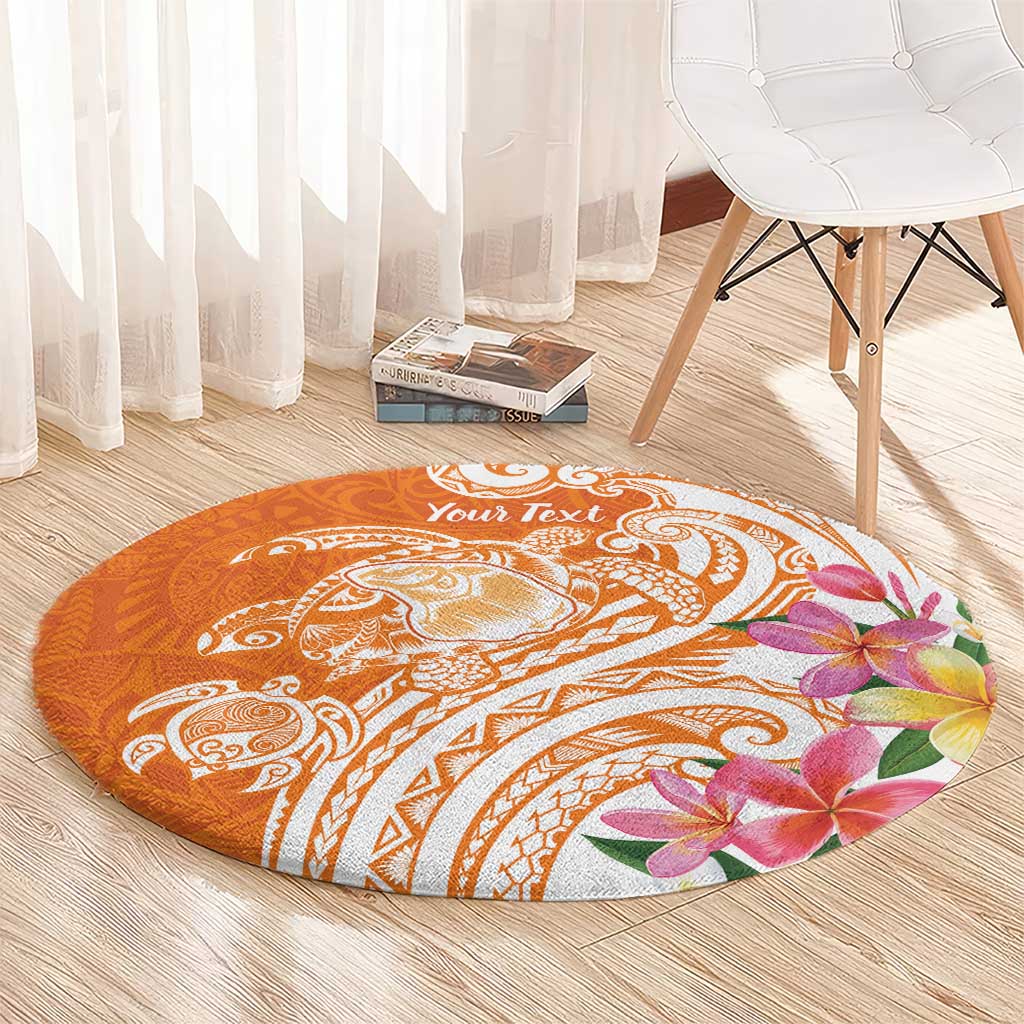 Aloha Lanai Island Personalized Round Carpet Orange Dreamy Turtle