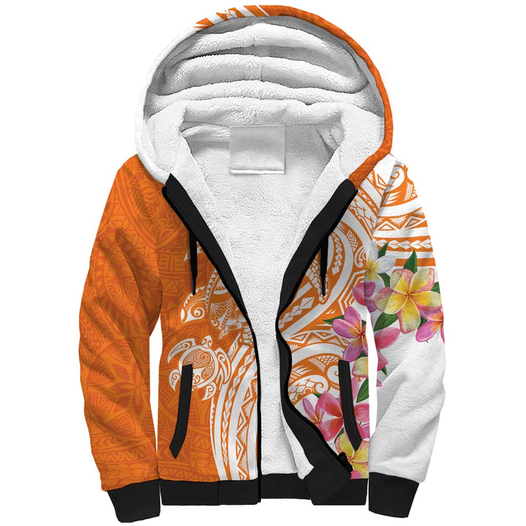 Aloha Lanai Island Personalized Sherpa Hoodie Orange Dreamy Turtle